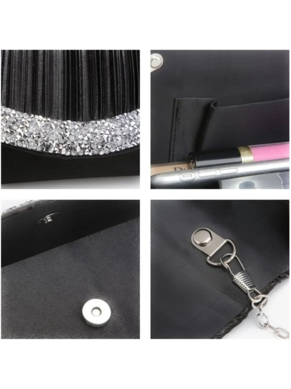 Women's Black  Rhinestone Evening Clutch Purse Formal Hand Bag Prom Party Bag
